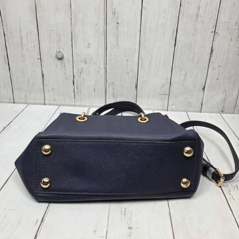 Michael Kors Saffiano Leather Cynthia Convertible Satchel Bag Small Navy Blue - Picture 9 of 16